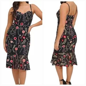 Siena sz 14 Embroidered Lace Floral Midi Dress Sweetheart Neckline Flounce Hem